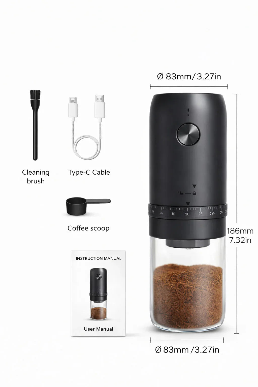 PureGrind electric coffee grinder in matte black — portable ceramic burr grinder